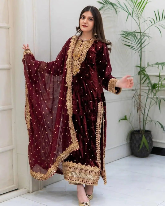 Viscose Velvet Sequence work Winter Special Velvet Suit (Stitched) - Premium  from Ethenika.com  - Just INR 2990! Shop now at Ethenika.com