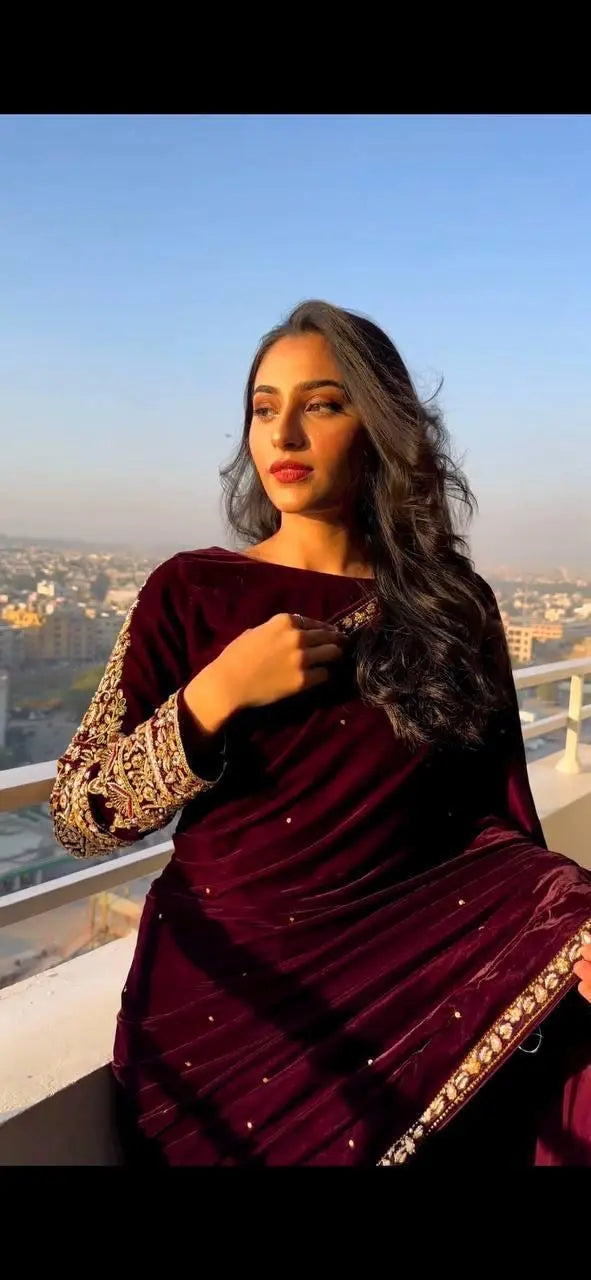 Ethenika Party Wear Velvet Saree - Premium from Ethenika.com - Just INR 2990! Shop now at Ethenika.com