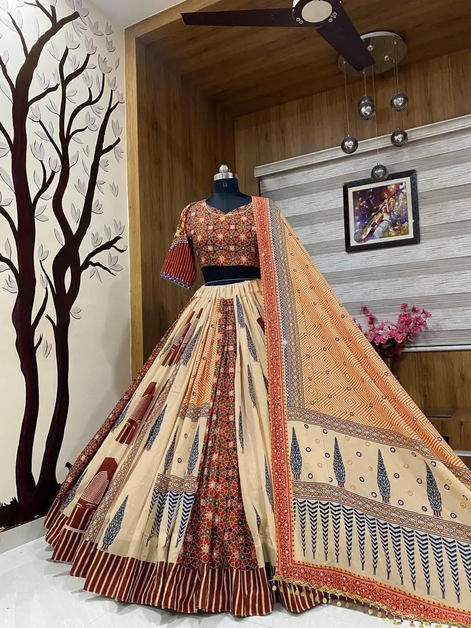 Heavy Muslin Digital Print Mirror Work Navratri Chaniya Choli - Premium from Ethenika.com - Just INR 2790! Shop now at Ethenika.com