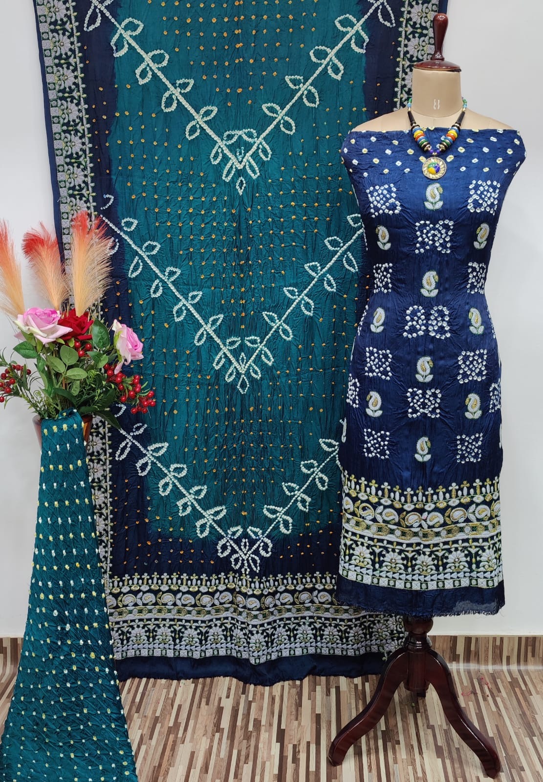 Ghazi Silk Lakhnavi Thread and Bandhani Work Bandhani Dress Material - Premium  from Ethenika.com - Just INR 5990! Shop now at Ethenika.com