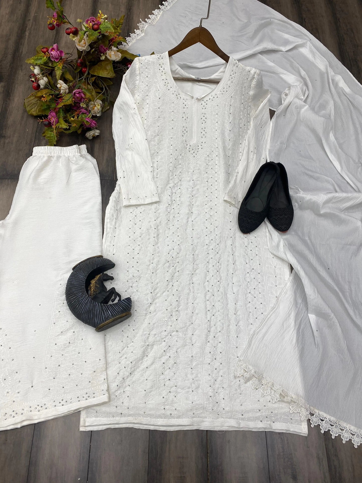 Chikankari kurti with Diamond work Kurti Palazzo set - Premium  from Ethenika.com - Just INR 2590! Shop now at Ethenika.com