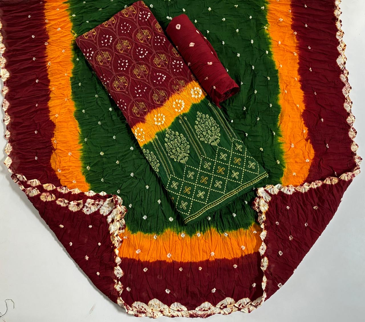 Cotton Thread Embroidery work Multicolor Bandhani Dress Material - Premium from Ethenika.com - Just INR 1890! Shop now at Ethenika.com