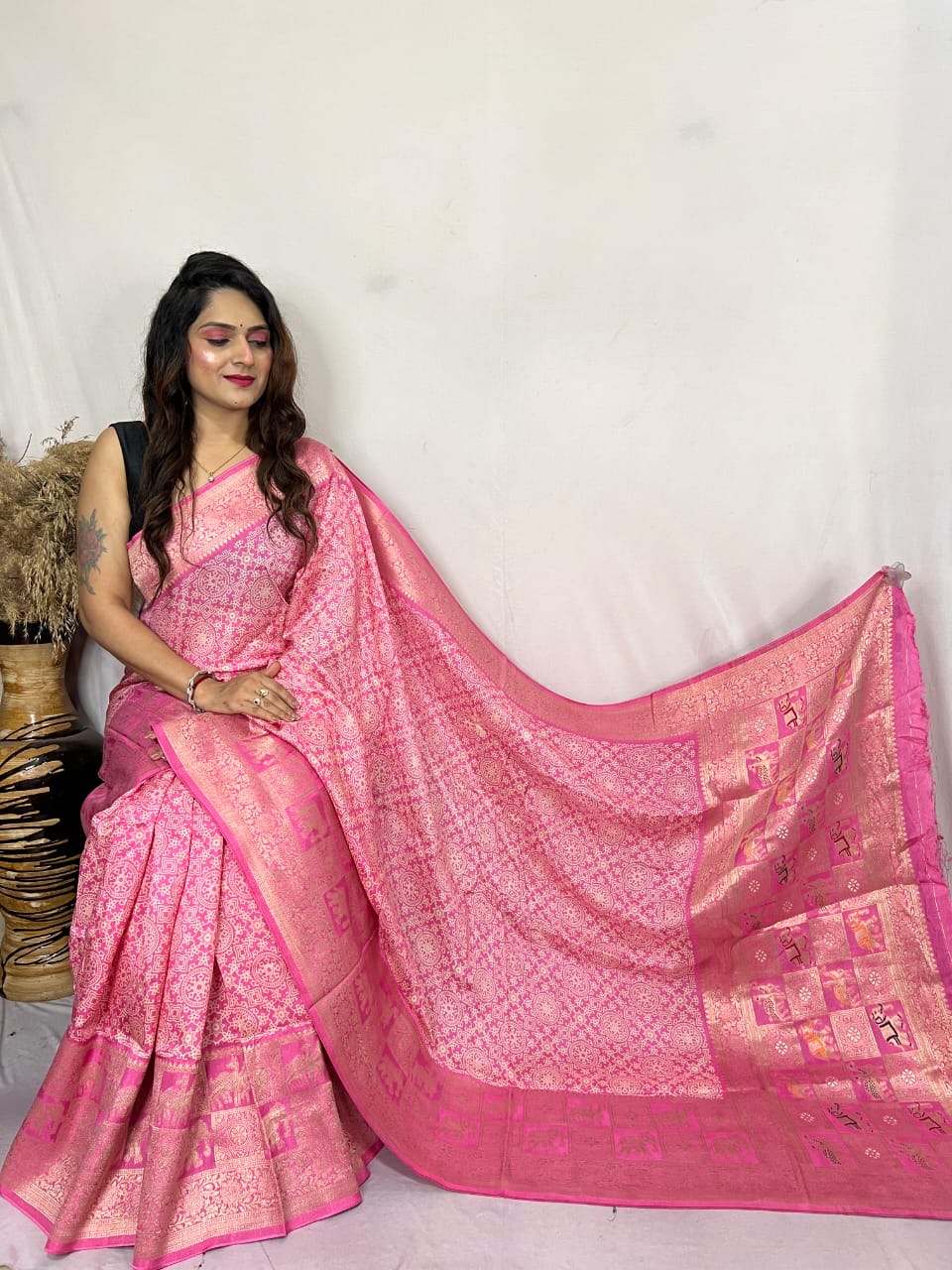 Dola Silk Authentic Hand Crafted Ajrakh Work Saree - Premium from Ethenika.com - Just INR 5990! Shop now at Ethenika.com