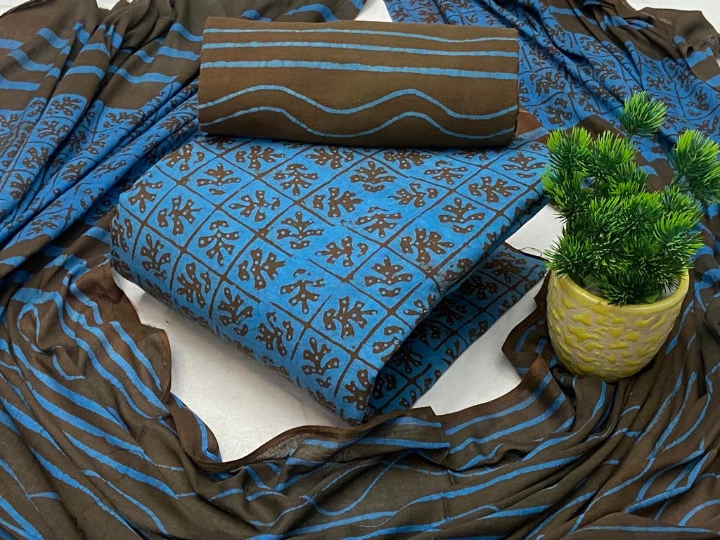Soft Cotton Hand Blocked Wax Batik Dress Material (Unstitched) - Premium from Ethenika.com - Just INR 1490! Shop now at Ethenika.com