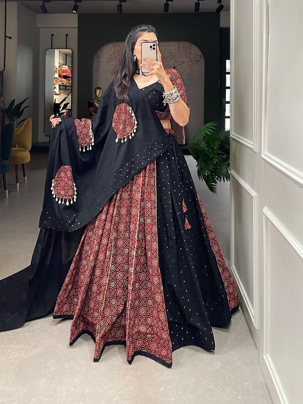 Pure Cotton Mirror Shell work Navratri Special Lehenga Choli - Premium from Ethenika.com - Just INR 5990! Shop now at Ethenika.com