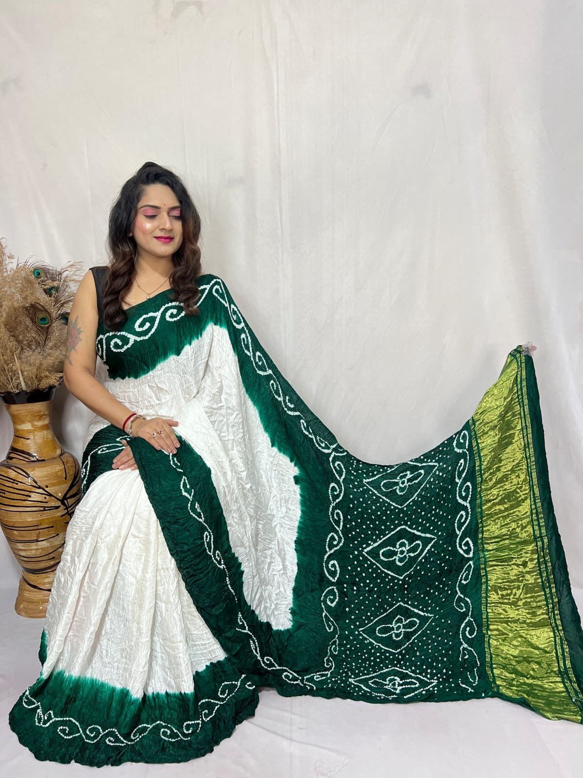 Heavy Ghazi Silk White Concept Bandhani Saree - Premium from Ethenika.com - Just INR 5990! Shop now at Ethenika.com