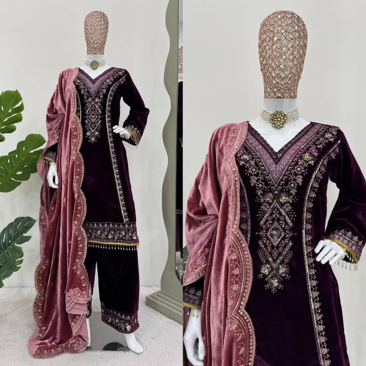 Viscose Velvet Premium Thread Embroidery work Designer Velvet Suit - Premium from Ethenika.com - Just INR 3990! Shop now at Ethenika.com
