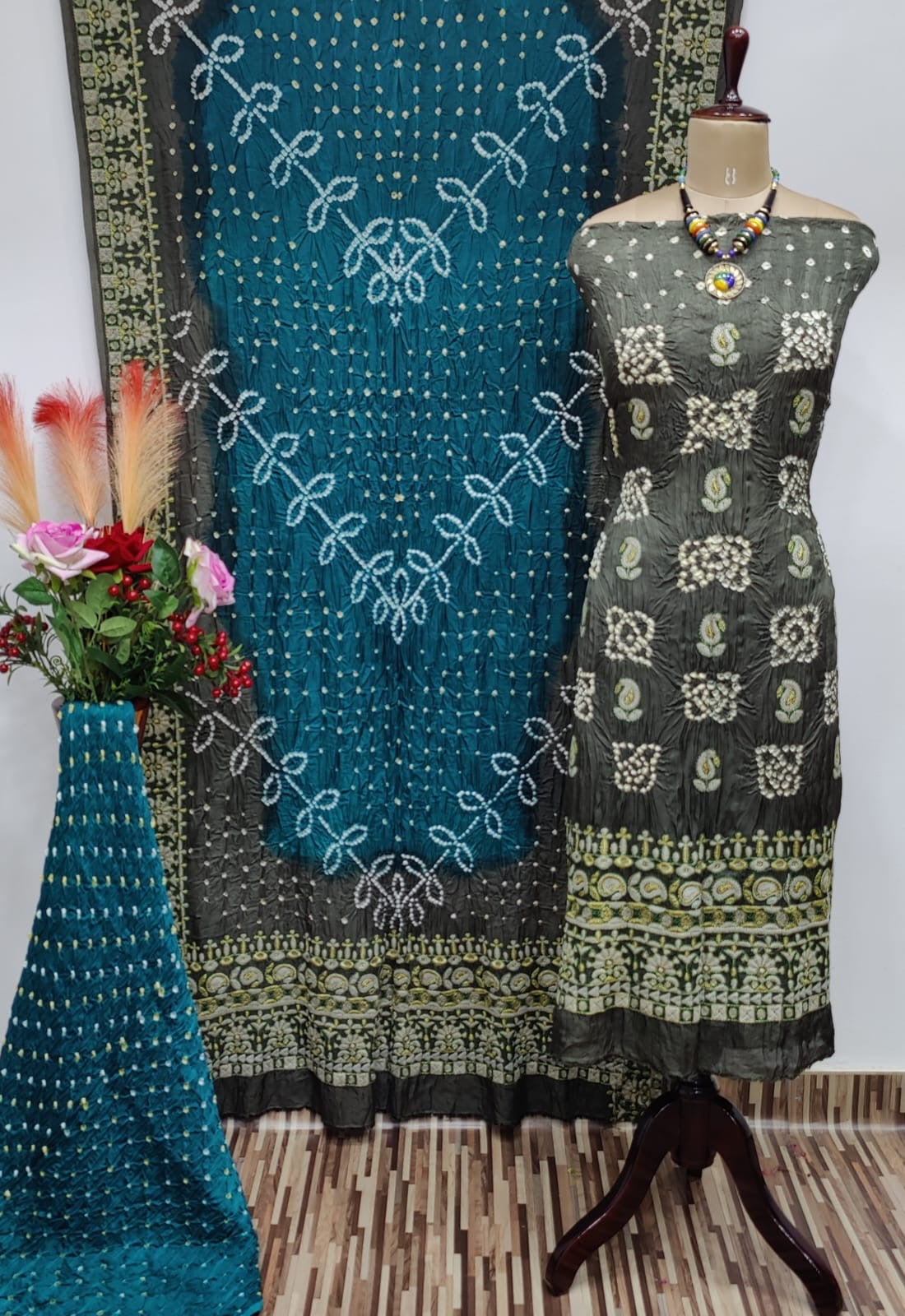 Ghazi Silk Lakhnavi Thread and Bandhani Work Bandhani Dress Material - Premium  from Ethenika.com - Just INR 5990! Shop now at Ethenika.com