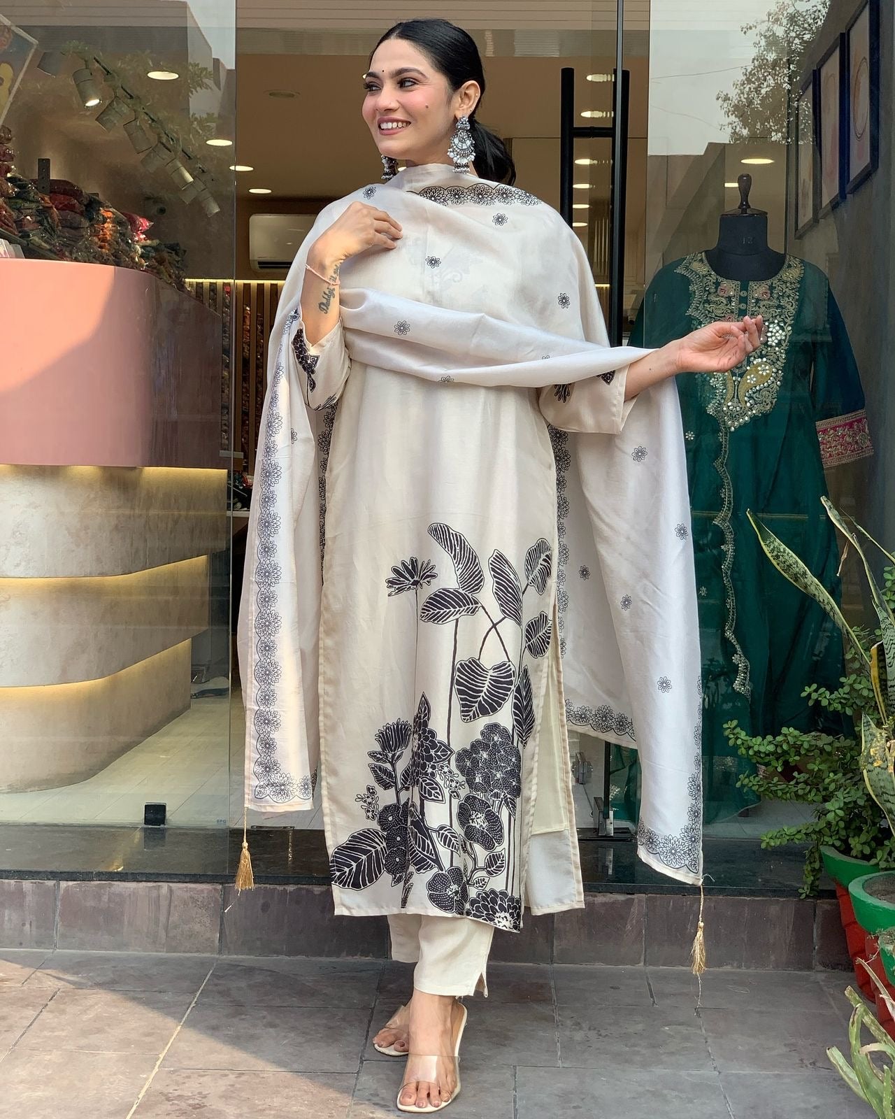 Chinon Silk Digital Print Work Summer Special Kurti Pant Dupatta Set (Stitched) - Premium from Ethenika.com - Just INR 2190! Shop now at Ethenika.com