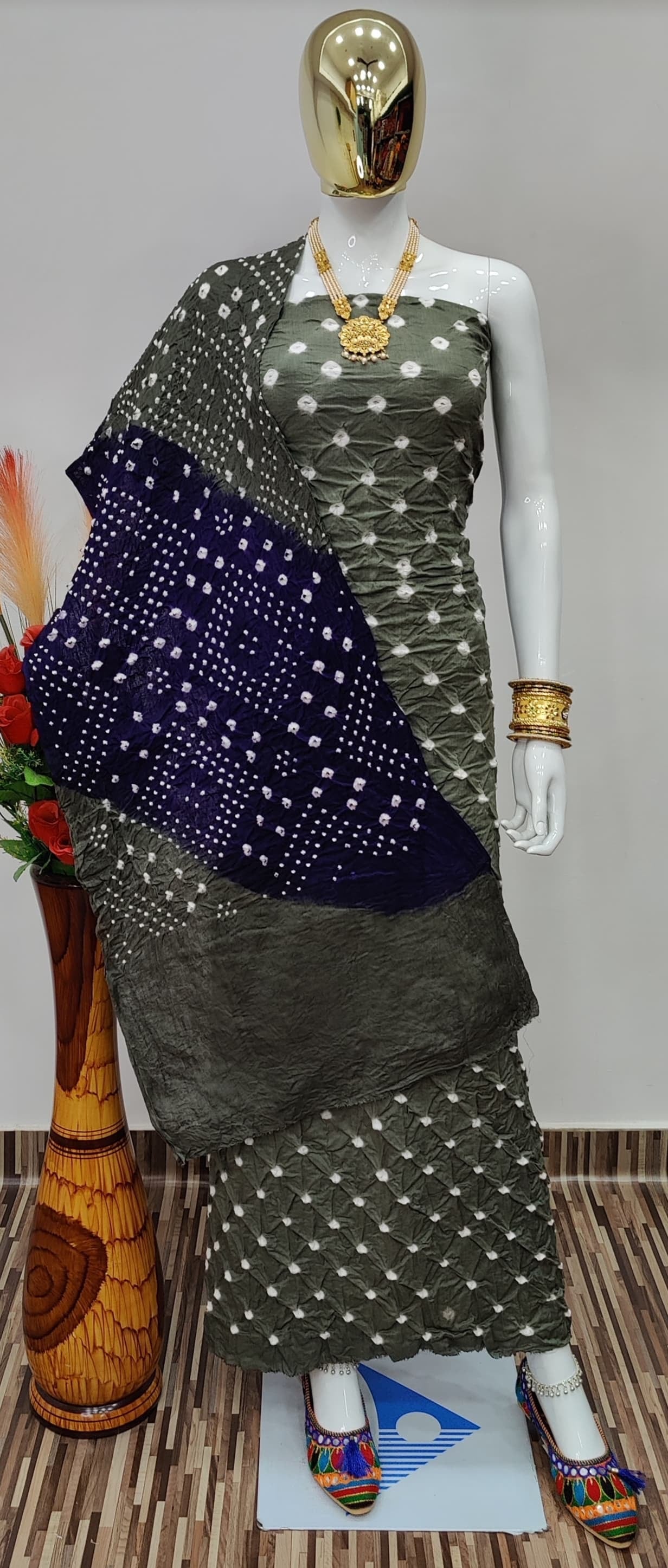 Cotton Satin Contrast Self Kutch Bandhani Dress Material - Premium  from Ethenika.com - Just INR 1590! Shop now at Ethenika.com