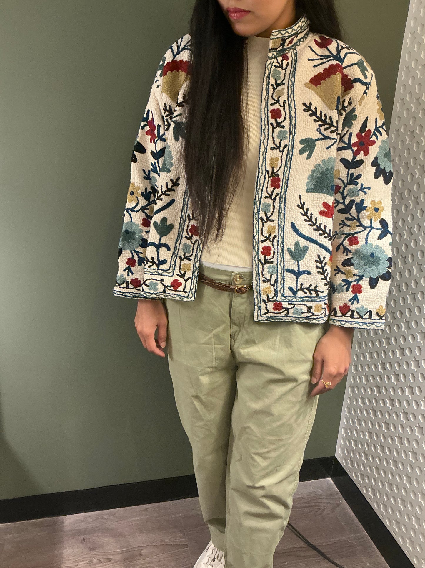 Ethenika Real Hand Knitted Embroidery Work Jacket For Women (All Season)