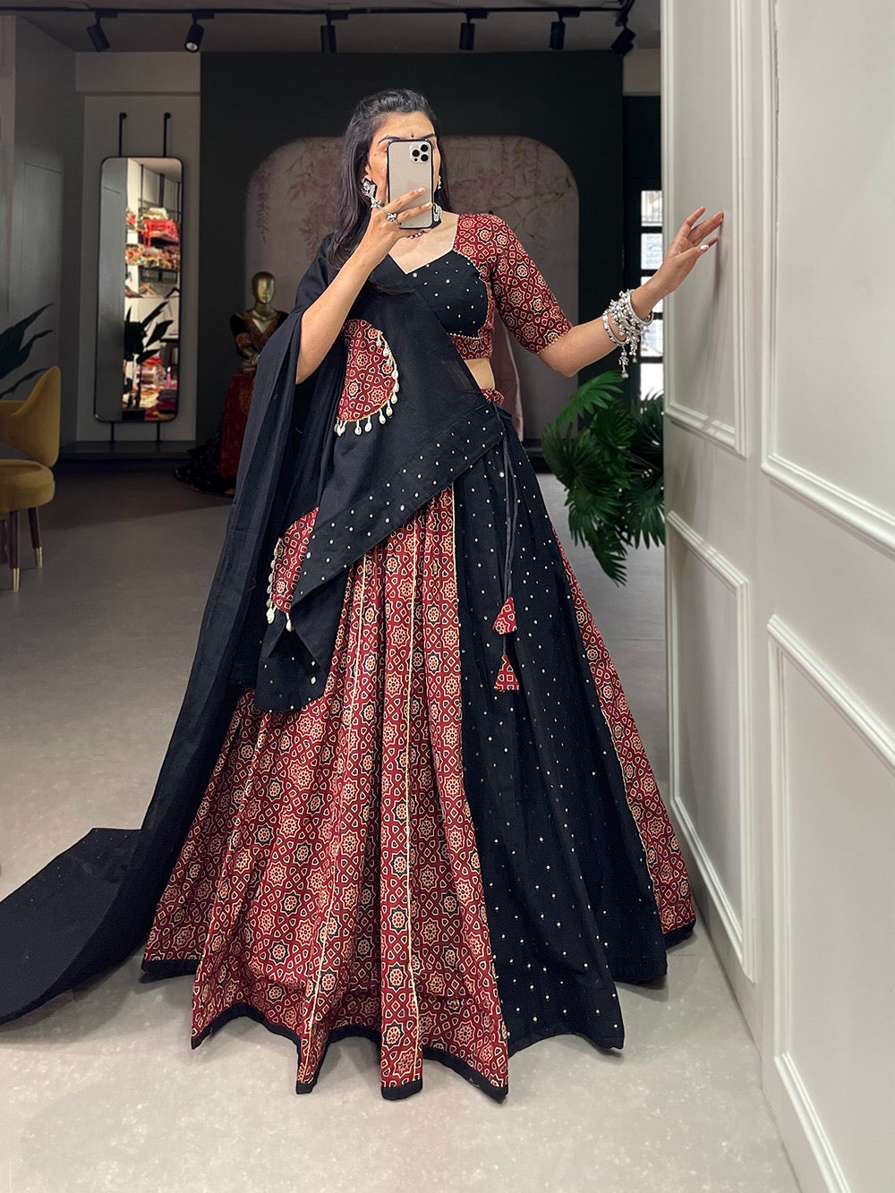 Pure Cotton Mirror Shell work Navratri Special Lehenga Choli - Premium from Ethenika.com - Just INR 5990! Shop now at Ethenika.com