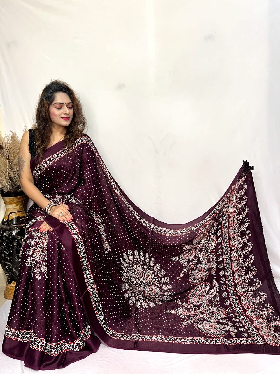 Modal Silk Ajrakh Bandhani Print Silk Saree - Premium from Ethenika.com - Just INR 5990! Shop now at Ethenika.com