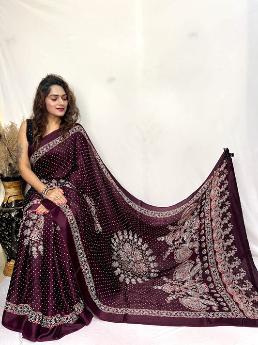 Modal Silk Ajrakh Bandhani Print Silk Saree - Premium  from Ethenika.com  - Just INR 5990! Shop now at Ethenika.com 