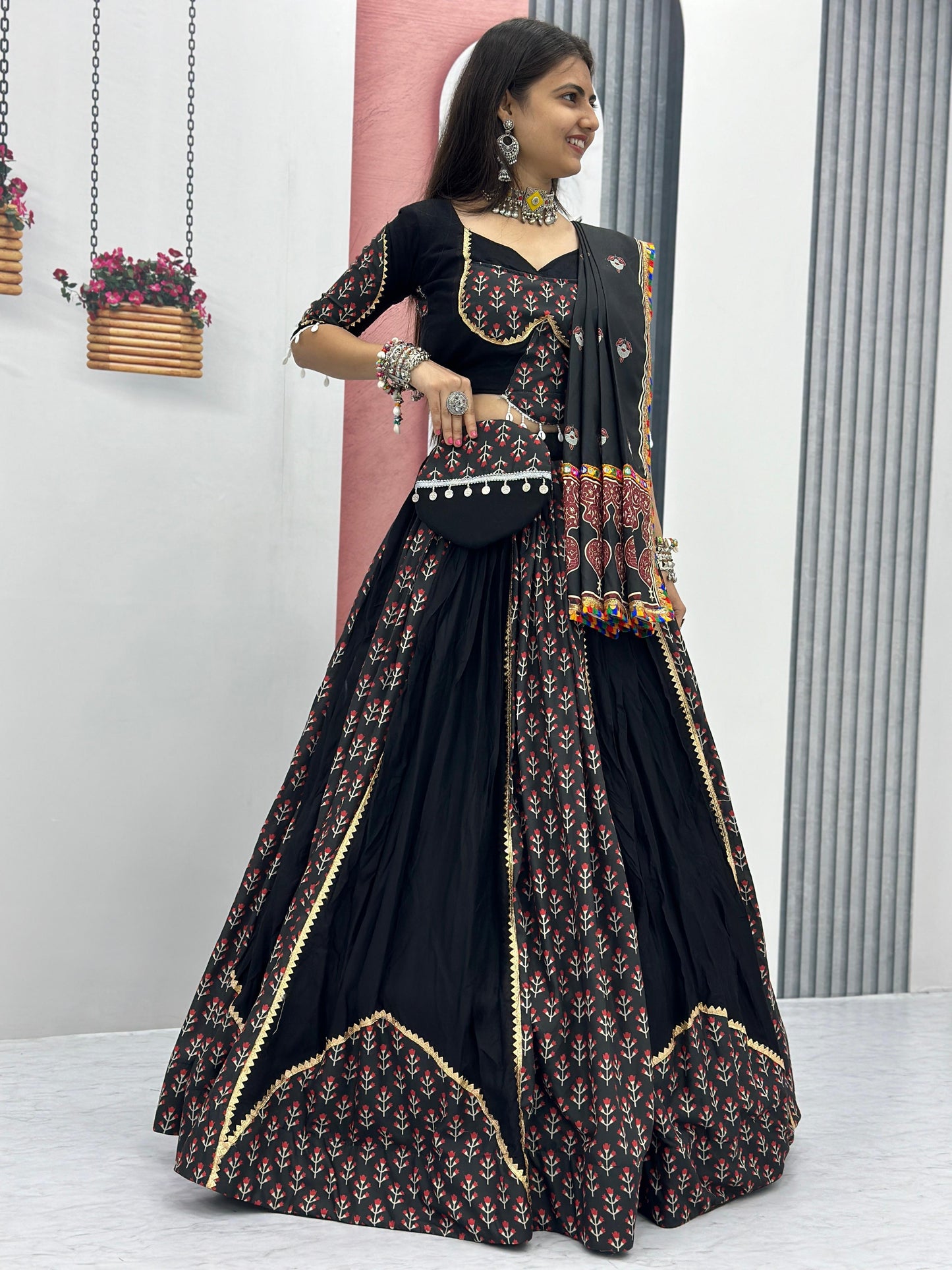 Ajrakh Print Gamthi work Navratri Special Chaniya Choli with Purse - Premium from Ethenika.com - Just INR 2999! Shop now at Ethenika.com