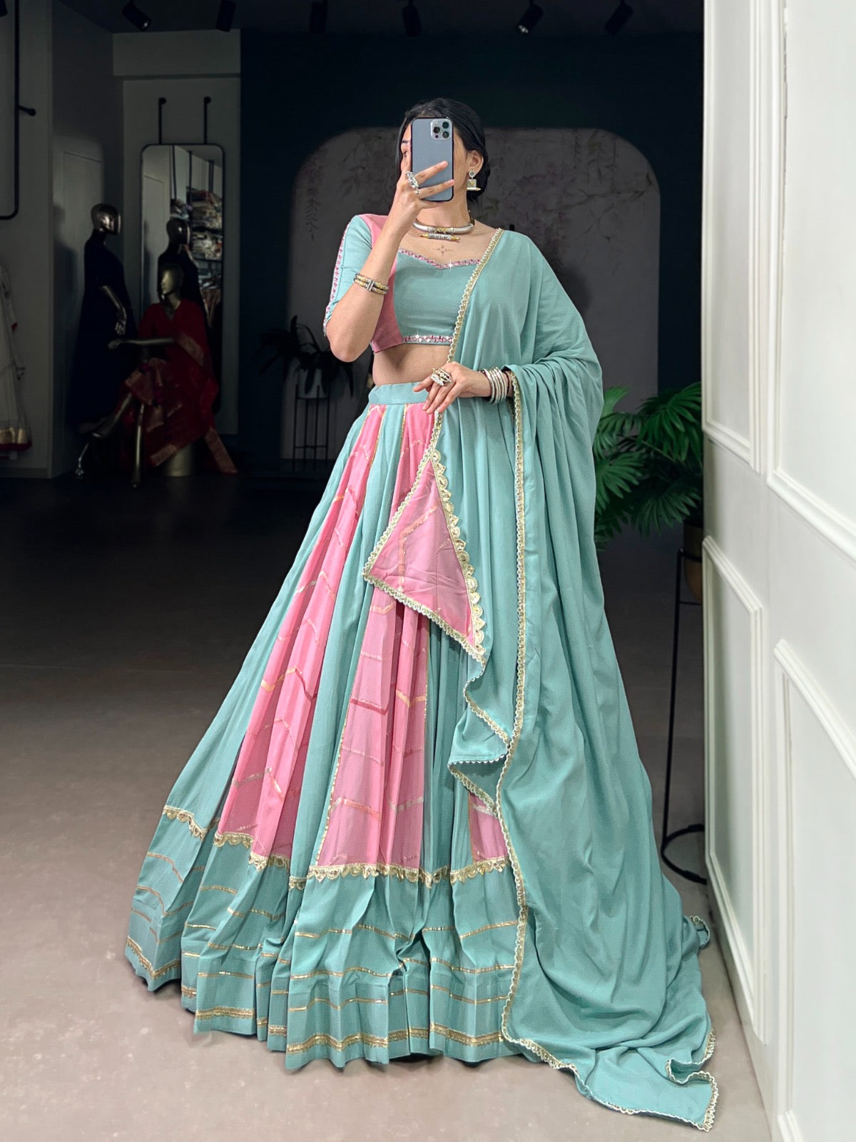 Sequence Embroidery Work lace touch up Dual Tone Navratri Special Designer Lehenga Choli (Ready to Wear)