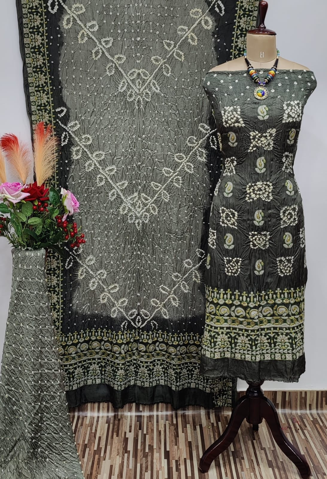 Ghazi Silk Lakhnavi Thread and Bandhani Work Bandhani Dress Material - Premium  from Ethenika.com - Just INR 5990! Shop now at Ethenika.com