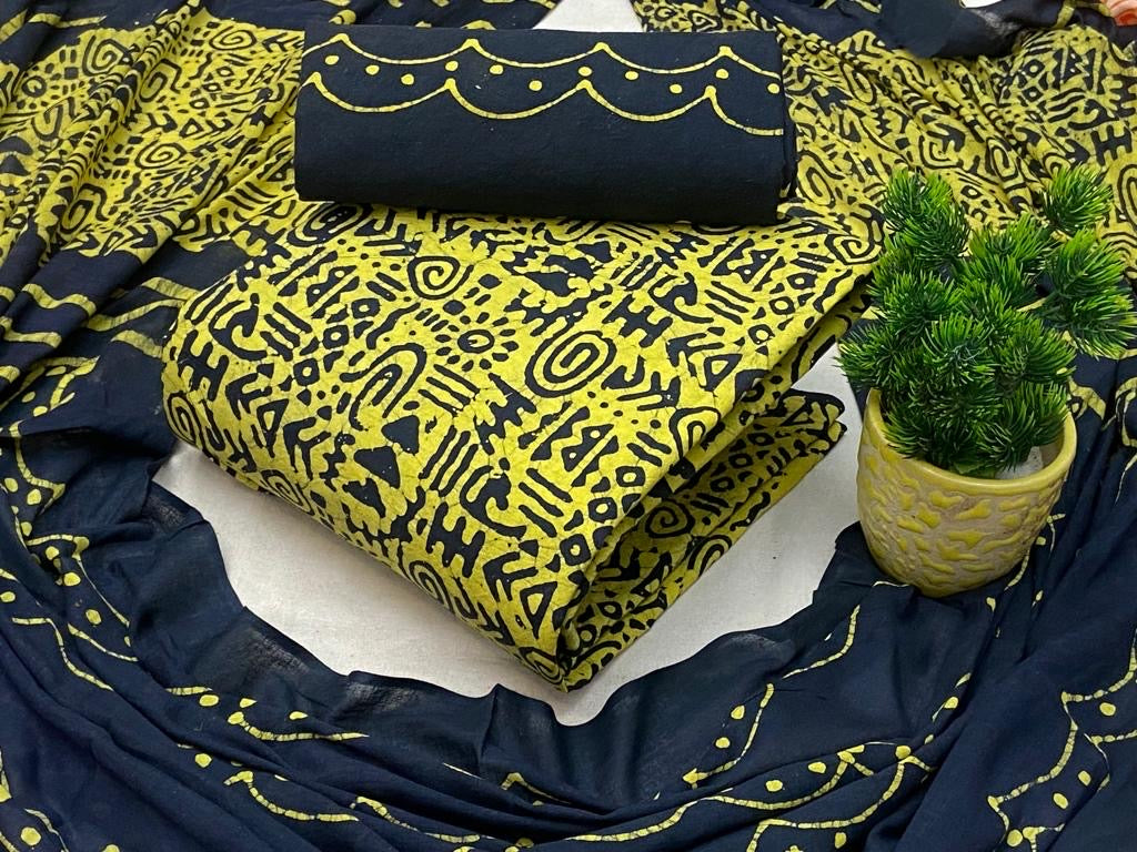 Soft Cotton Hand Blocked Wax Batik Dress Material (Unstitched) - Premium from Ethenika.com - Just INR 1490! Shop now at Ethenika.com