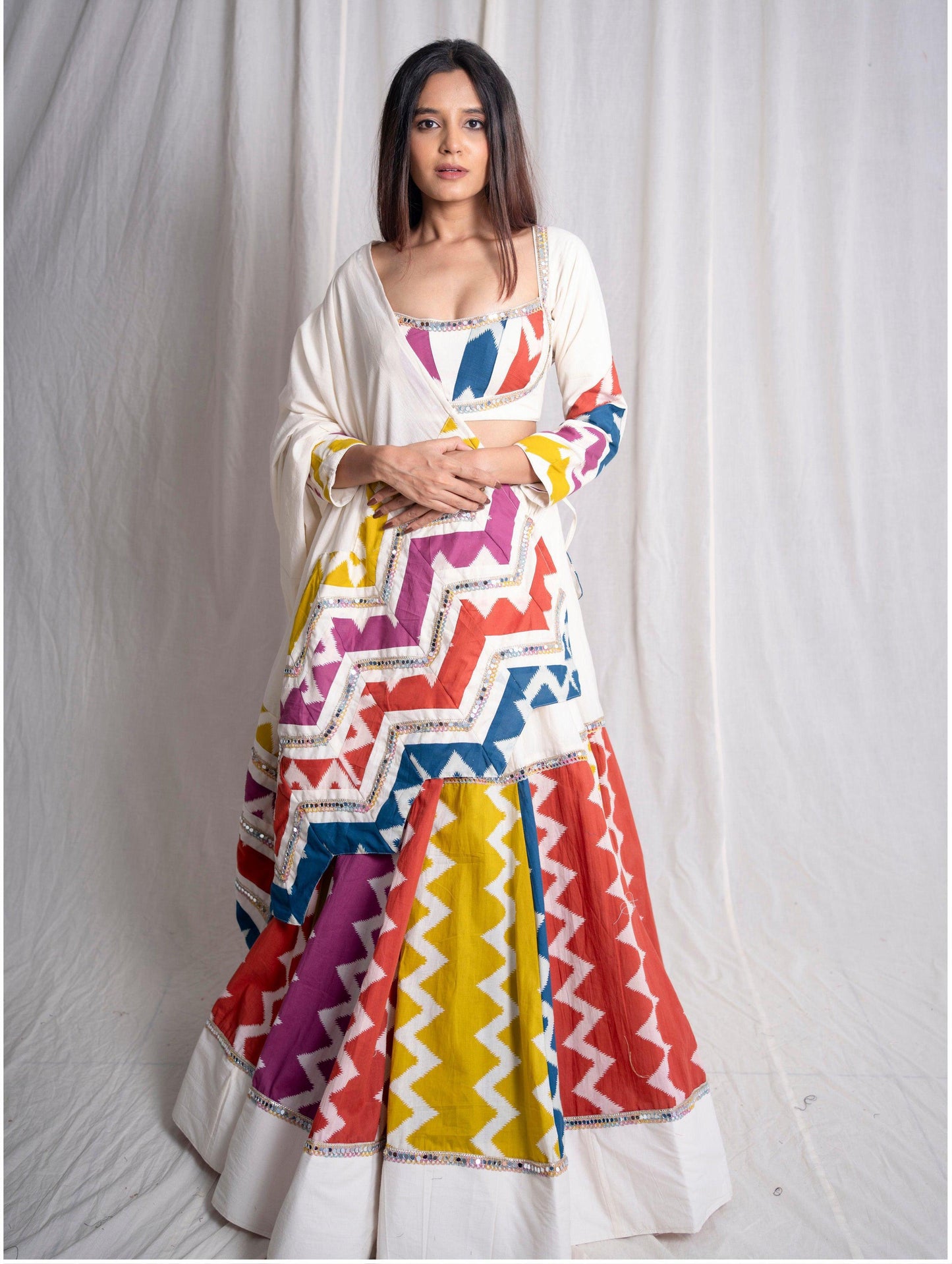 Muslin Cotton Mirror Work White Concept Multicolor Navratri Special Chaniya Choli
