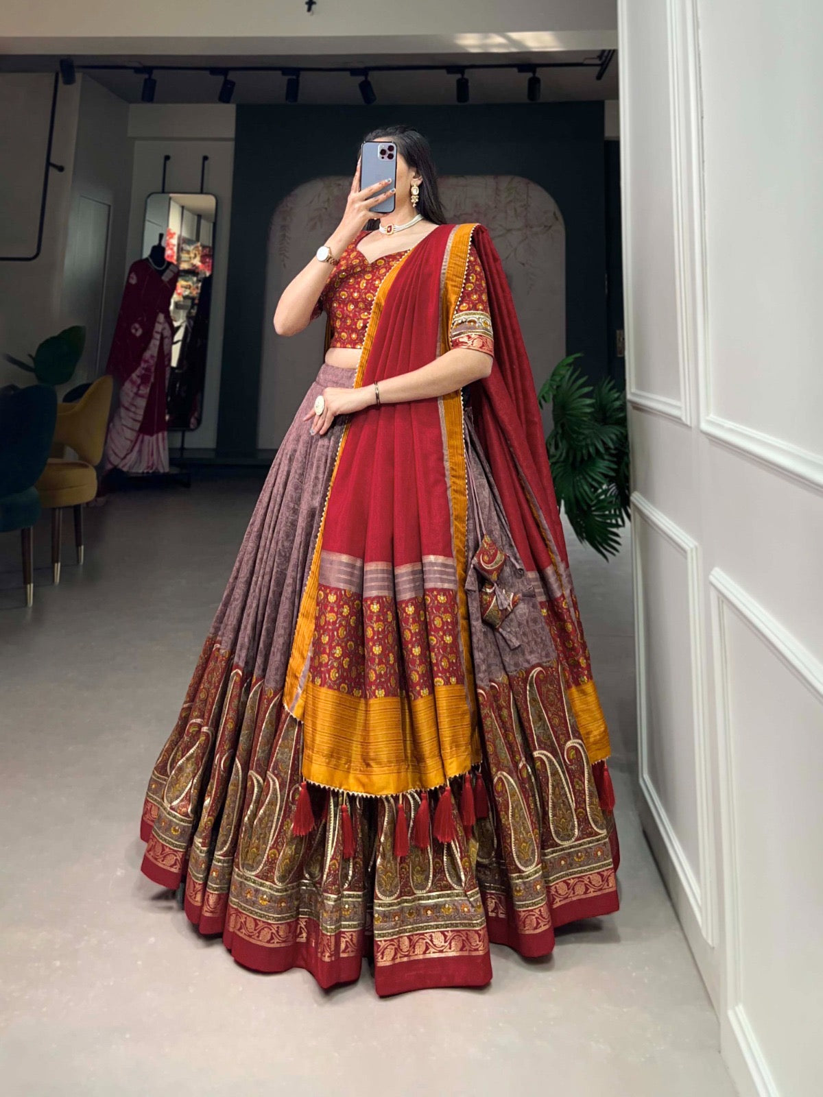 Tussar Silk Kashmiri Print Chaniya Choli - Premium from Ethenika.com - Just INR 4990! Shop now at Ethenika.com