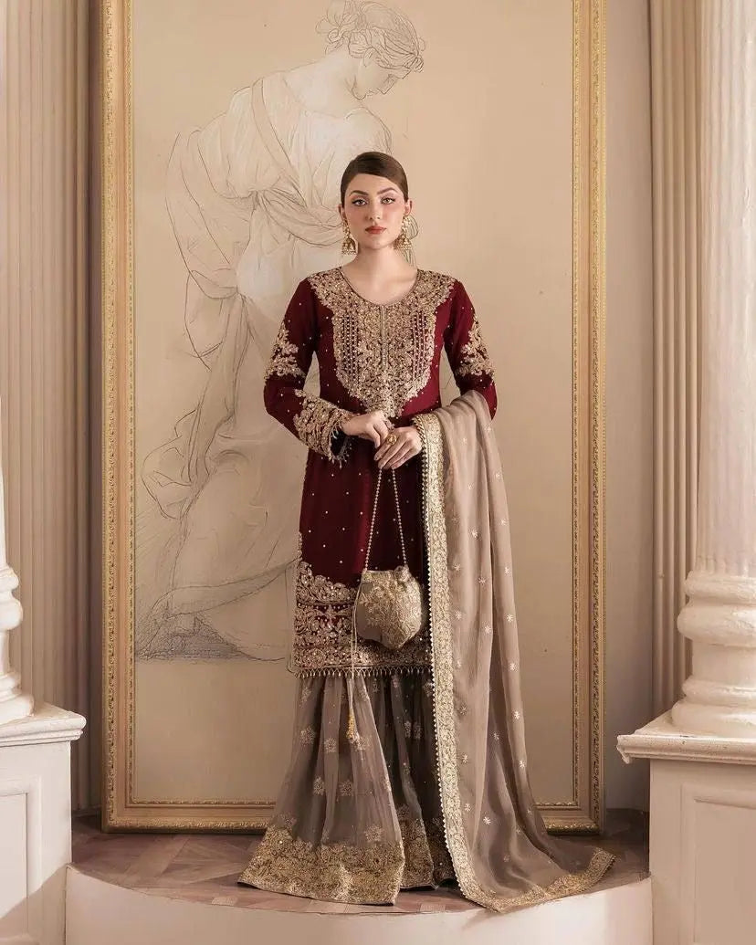 Georgette Sequence work Party Wear Kurti Sharara Dupatta Set - Premium from Ethenika.com - Just INR 2990! Shop now at Ethenika.com