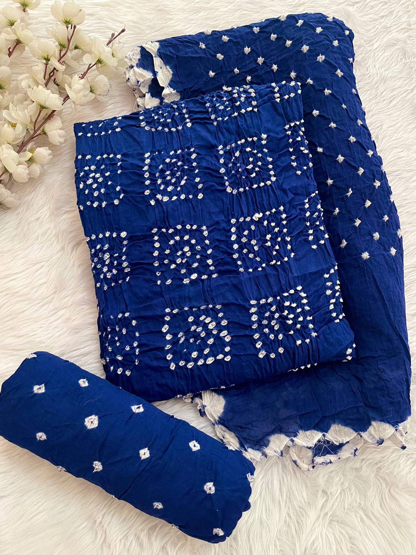 Cotton Satin Self Color Square Pattern Bandhani Dress Material (Unstitched) - Premium  from Ethenika.com  - Just INR 1590! Shop now at Ethenika.com