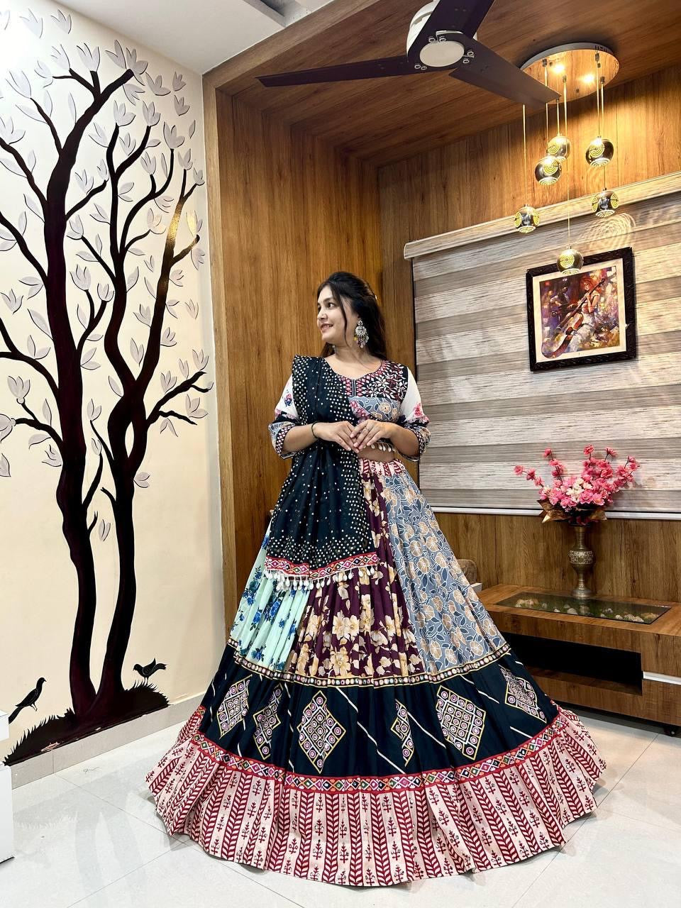 Muslin Digital Print Mirror work Navratri Chaniya Choli - Premium from Ethenika.com - Just INR 3090! Shop now at Ethenika.com