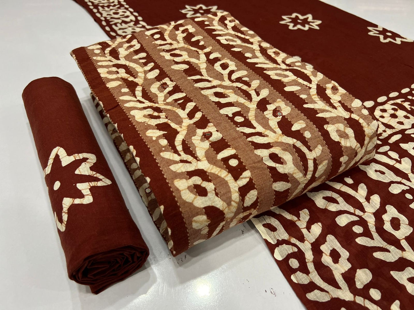 Soft Cotton Mirror work Hand Blocked Wax Batik Dress Material - Premium  from Ethenika.com - Just INR 1390! Shop now at Ethenika.com