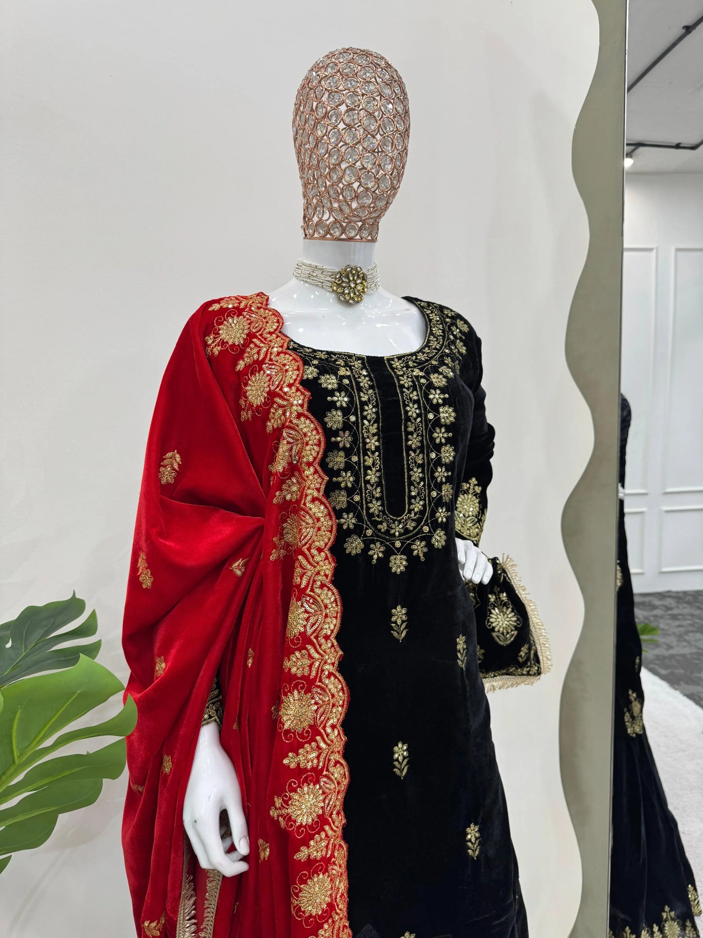 Ethenika Fine Velvet Golden Thread Embroidery work Velvet Kurti Sharara - Premium from Ethenika.com - Just INR 4990! Shop now at Ethenika.com