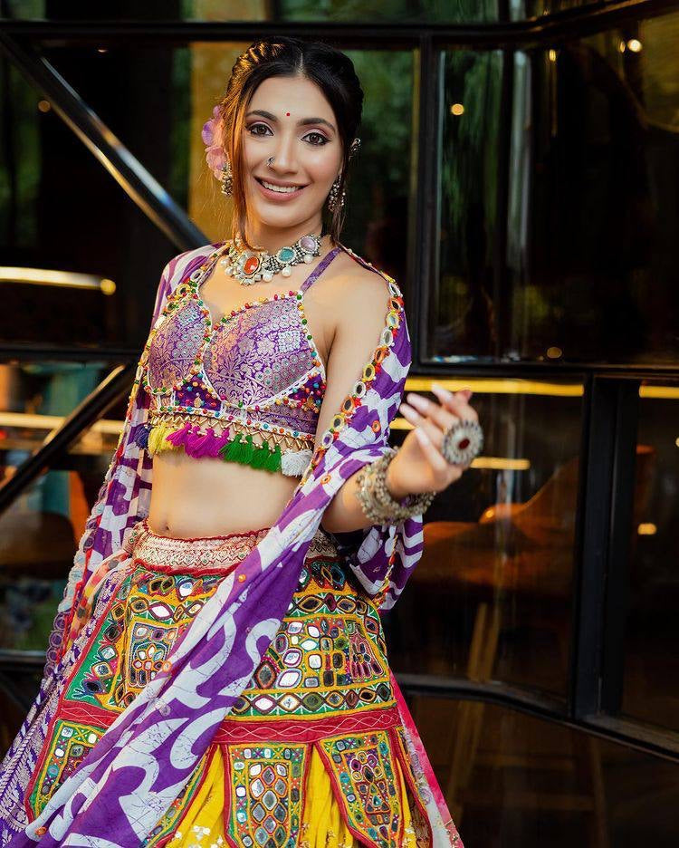 Butter Silk Kutchi Thread Mirror Work Lehenga Choli - Premium from Ethenika.com - Just INR 2490! Shop now at Ethenika.com