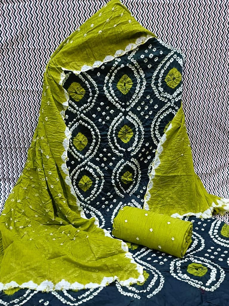 Cotton Contrast Leheriya Bnadhej work Bandhani Dress Material - Premium  from Ethenika.com - Just INR 1490! Shop now at Ethenika.com