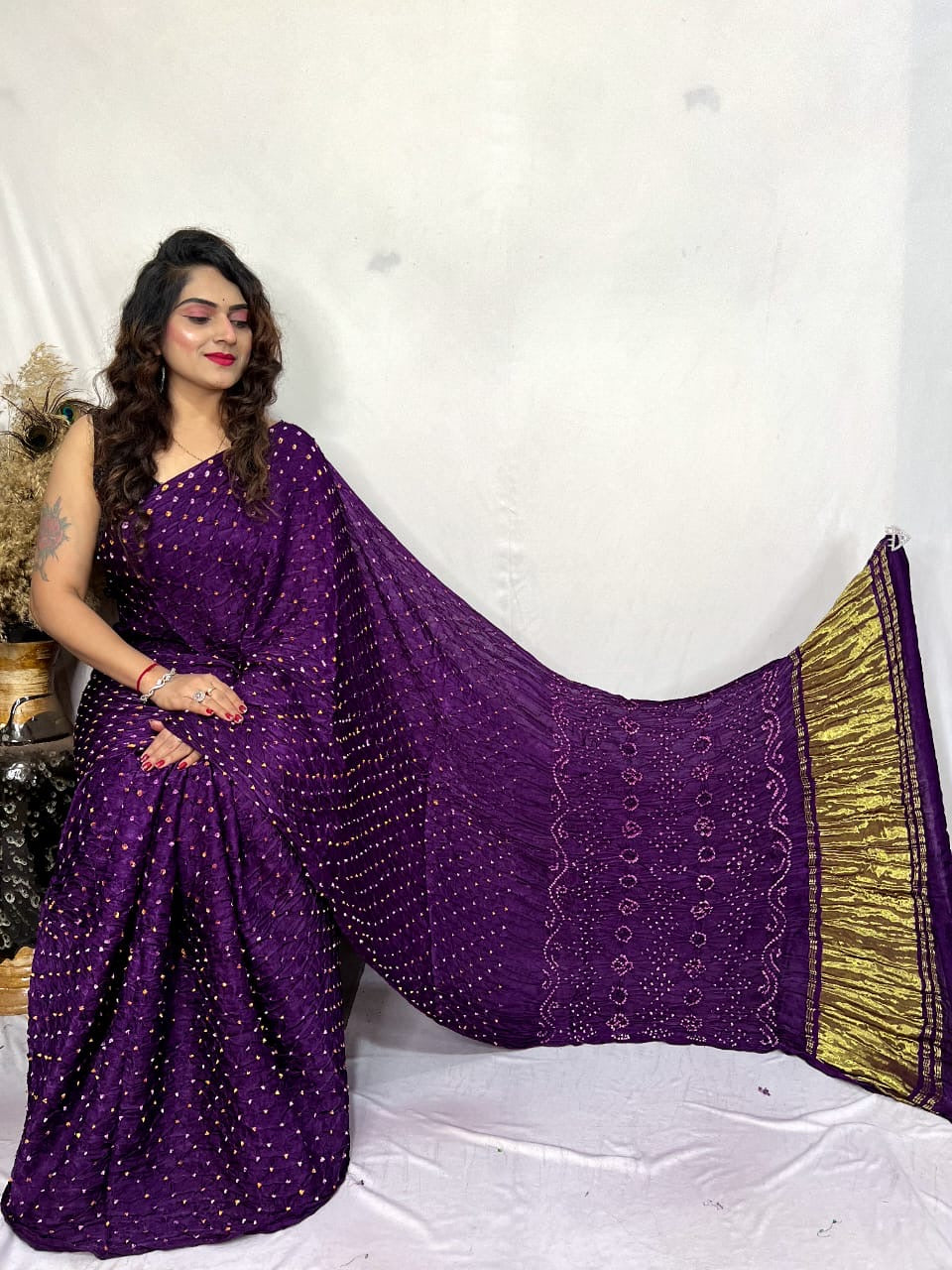 Modal Silk Heavy Bandhej Work Bandhani Saree - Premium from Ethenika.com - Just INR 4990! Shop now at Ethenika.com