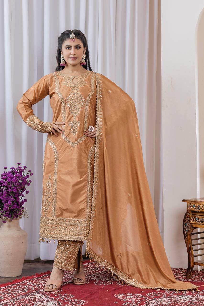 Chinon Silk Sequence Embroidery Work Pakistani Party Wear Salwar Suit Dupatta Set (Fully Stitched) - Premium from Ethenika.com - Just INR 3990! Shop now at Ethenika.com