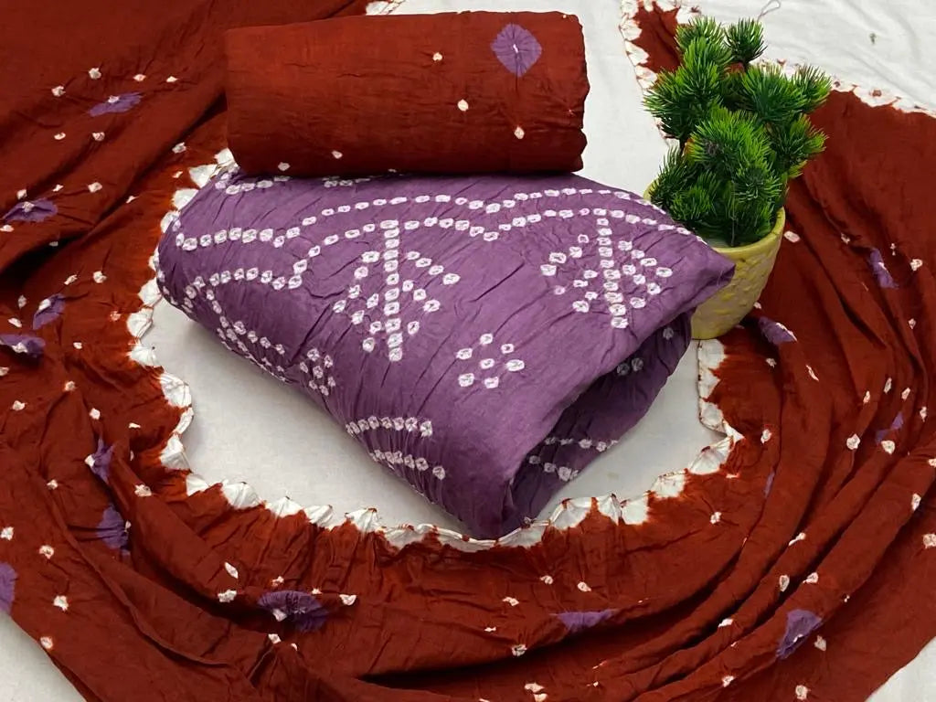 Cotton Satin Contrast Hand Crafted Kutchi Bandhani Dress Material (Unstitched) - Premium from Ethenika.com - Just INR 1490! Shop now at Ethenika.com