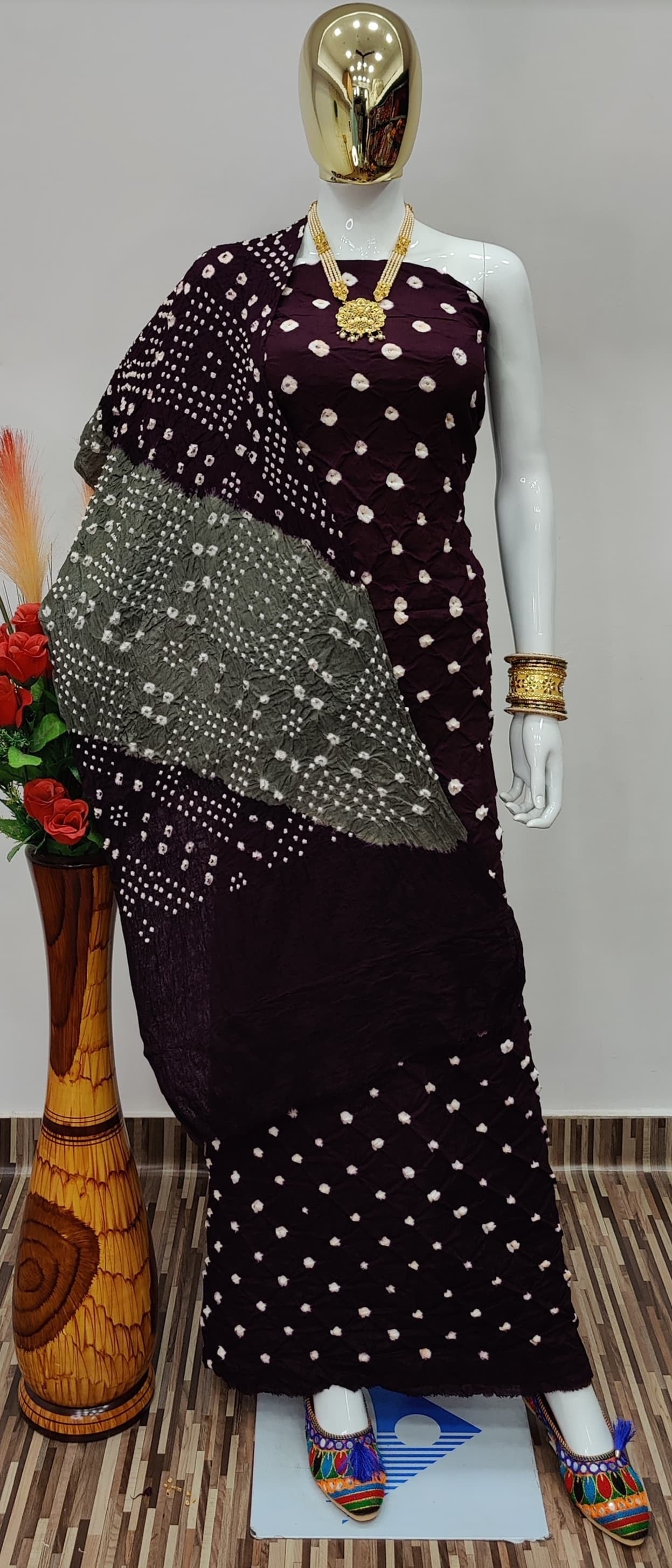 Cotton Satin Contrast Self Kutch Bandhani Dress Material - Premium  from Ethenika.com - Just INR 1590! Shop now at Ethenika.com