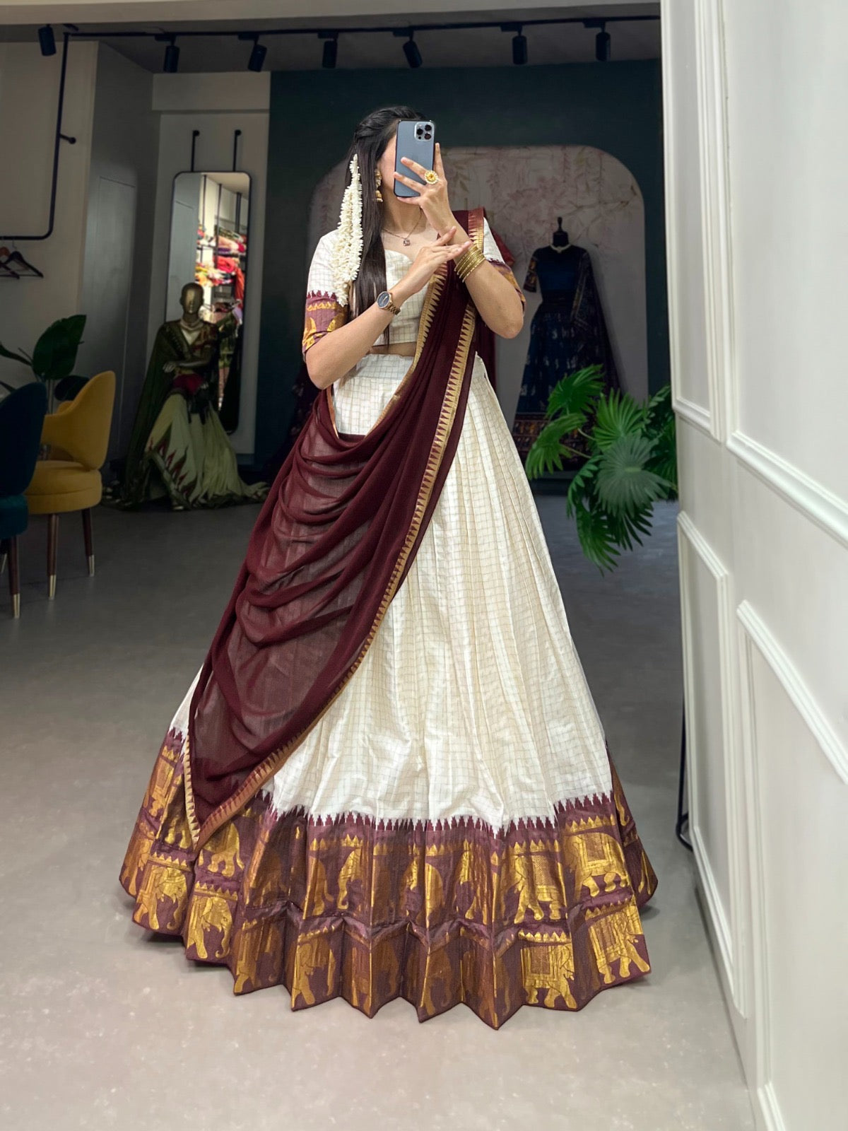 Treditional Cotton Chex Work Lehenga Choli - Premium from Ethenika.com - Just INR 2990! Shop now at Ethenika.com