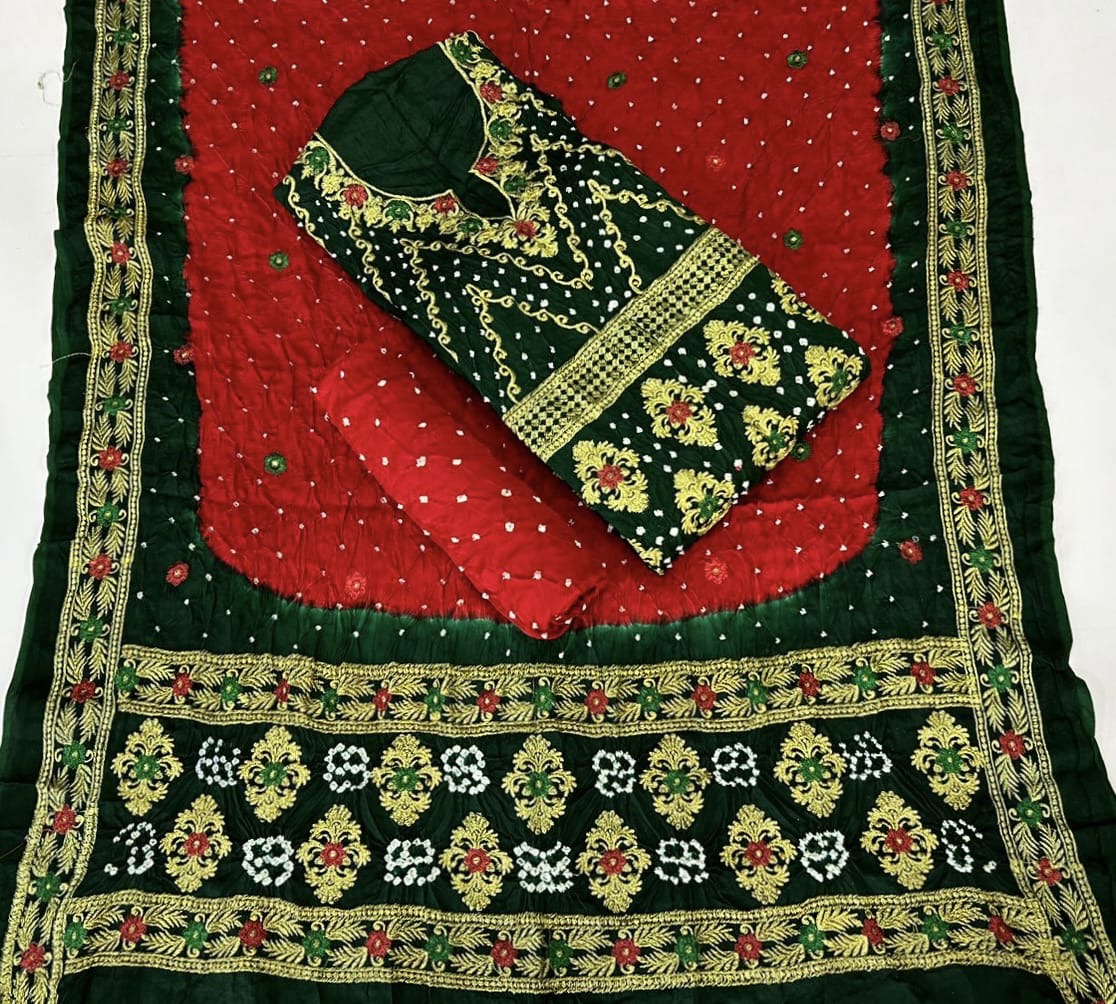 Modal Gazi Silk Kasab work Bandhani Dress Material - Premium from Ethenika.com - Just INR 4990! Shop now at Ethenika.com