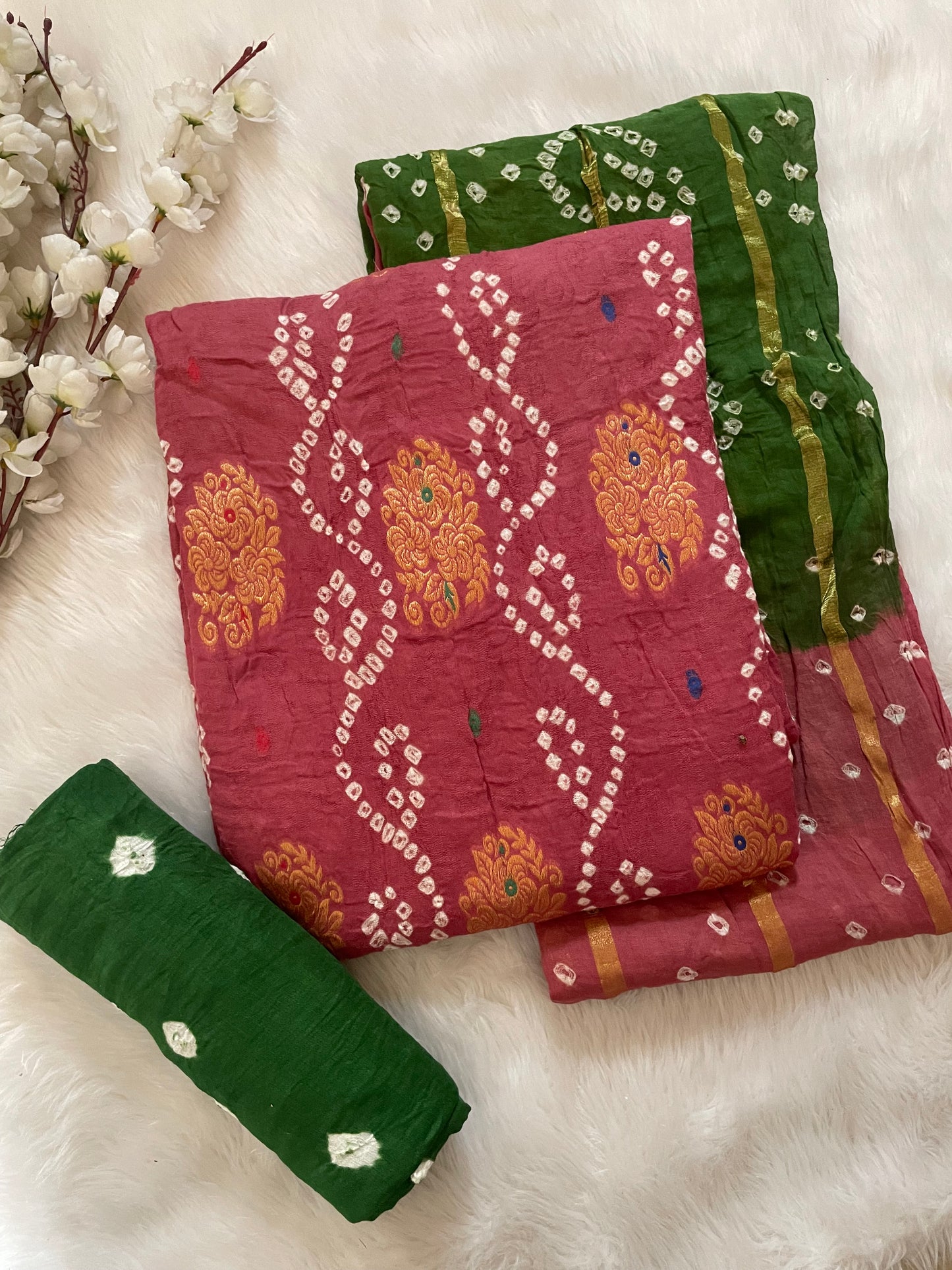 Soft Cotton Kasab work Jeckard Weave work Bandhani Dress Material - Premium from Ethenika.com - Just INR 1890! Shop now at Ethenika.com