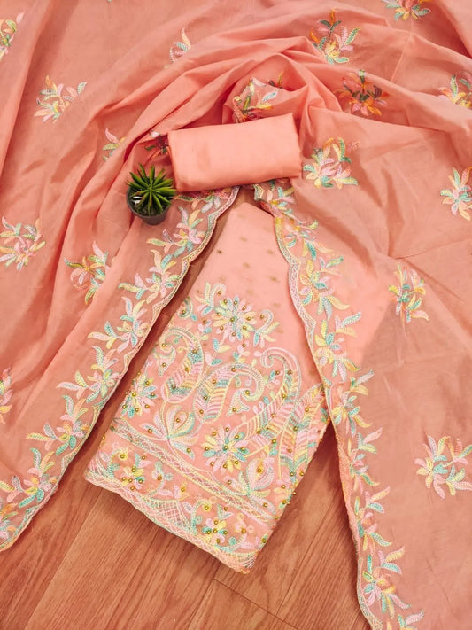 Chanderi Silk Doby and Embroidery work Dress Material (Unstitched) - Premium  from Ethenika.com - Just INR 1690! Shop now at Ethenika.com