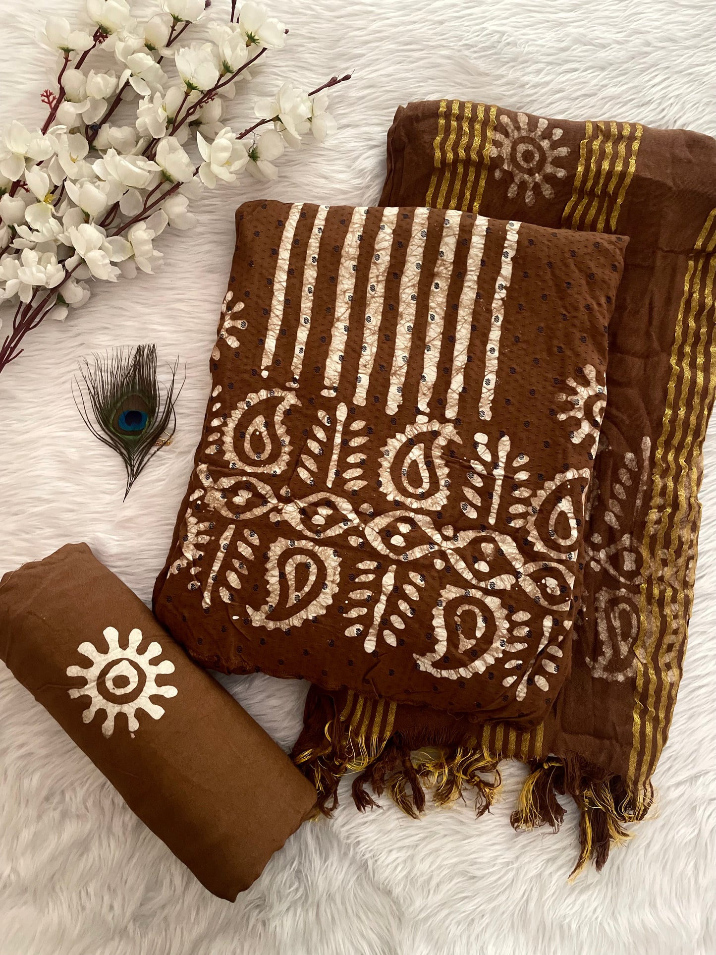 Reyon Summer Special Hand Blocked Wax Batik Dress Material (Unstitched) - Premium from Ethenika.com - Just INR 1690! Shop now at Ethenika.com