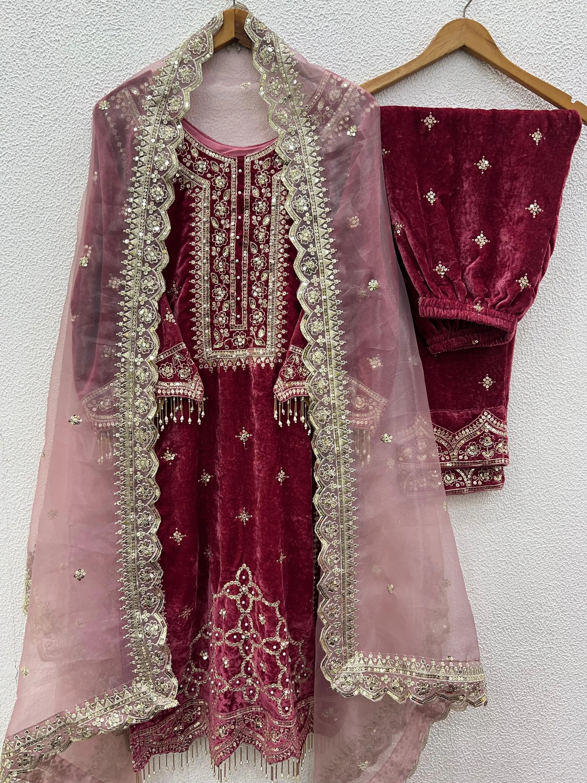 Sequence Moti work Party wear Velvet Suit (Stitched) - Premium  from Ethenika.com  - Just INR 3990! Shop now at Ethenika.com