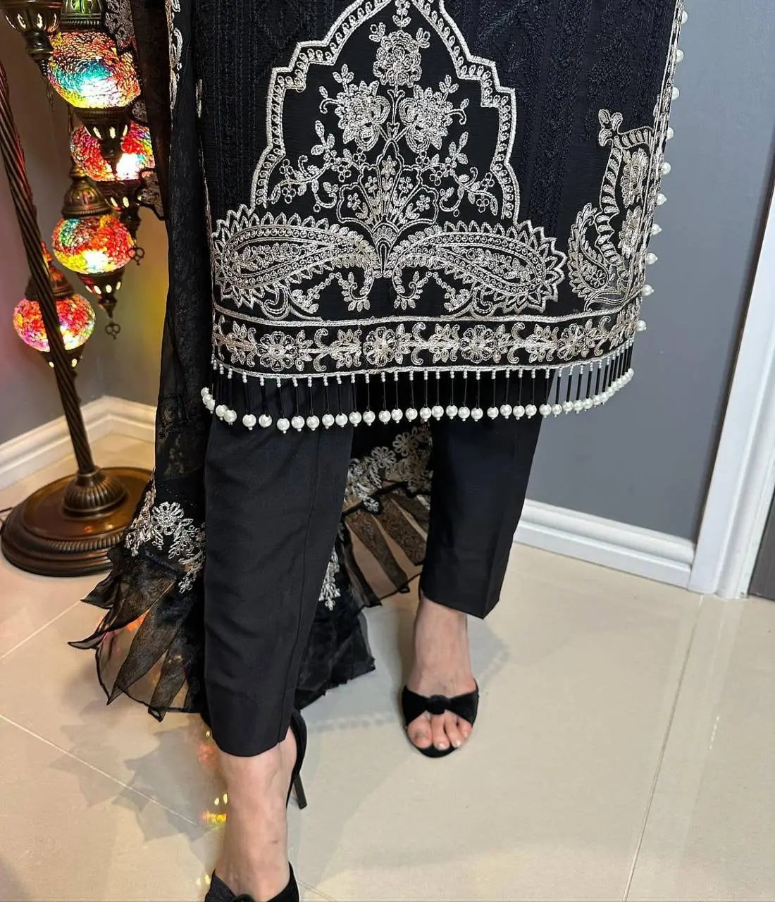Georgette Zari Embroidery work Long Kurti Palazzo Dupatta Set - Premium from Ethenika.com - Just INR 2890! Shop now at Ethenika.com
