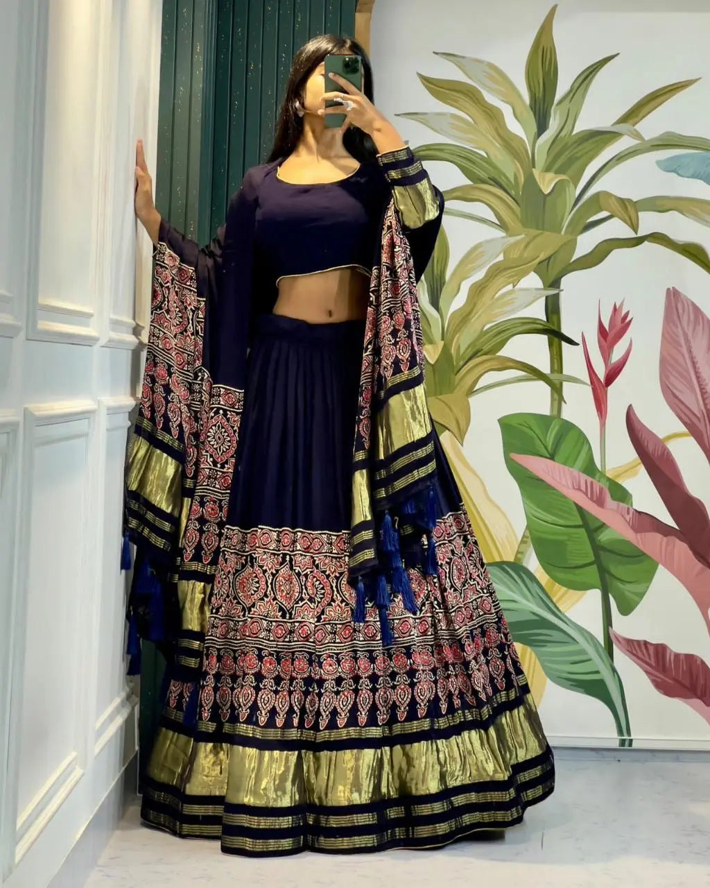 Modal Authentic Hand Blocked Ajrakh work Navratri Special Chaniya Choli - Premium from Ethenika.com - Just INR 6990! Shop now at Ethenika.com