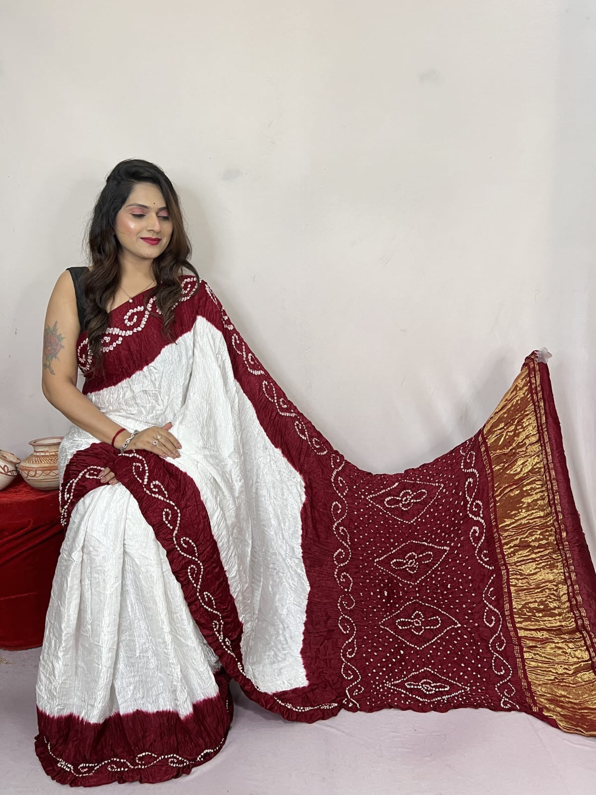 Heavy Ghazi Silk White Concept Bandhani Saree - Premium from Ethenika.com - Just INR 5990! Shop now at Ethenika.com