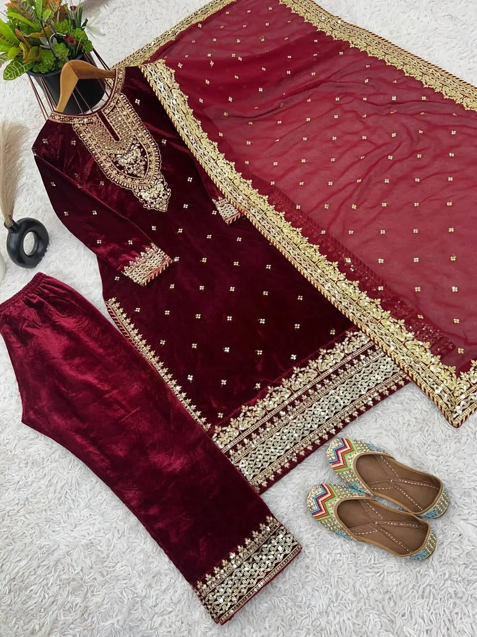 Viscose Velvet Sequence work Winter Special Velvet Suit (Stitched) - Premium  from Ethenika.com  - Just INR 2990! Shop now at Ethenika.com