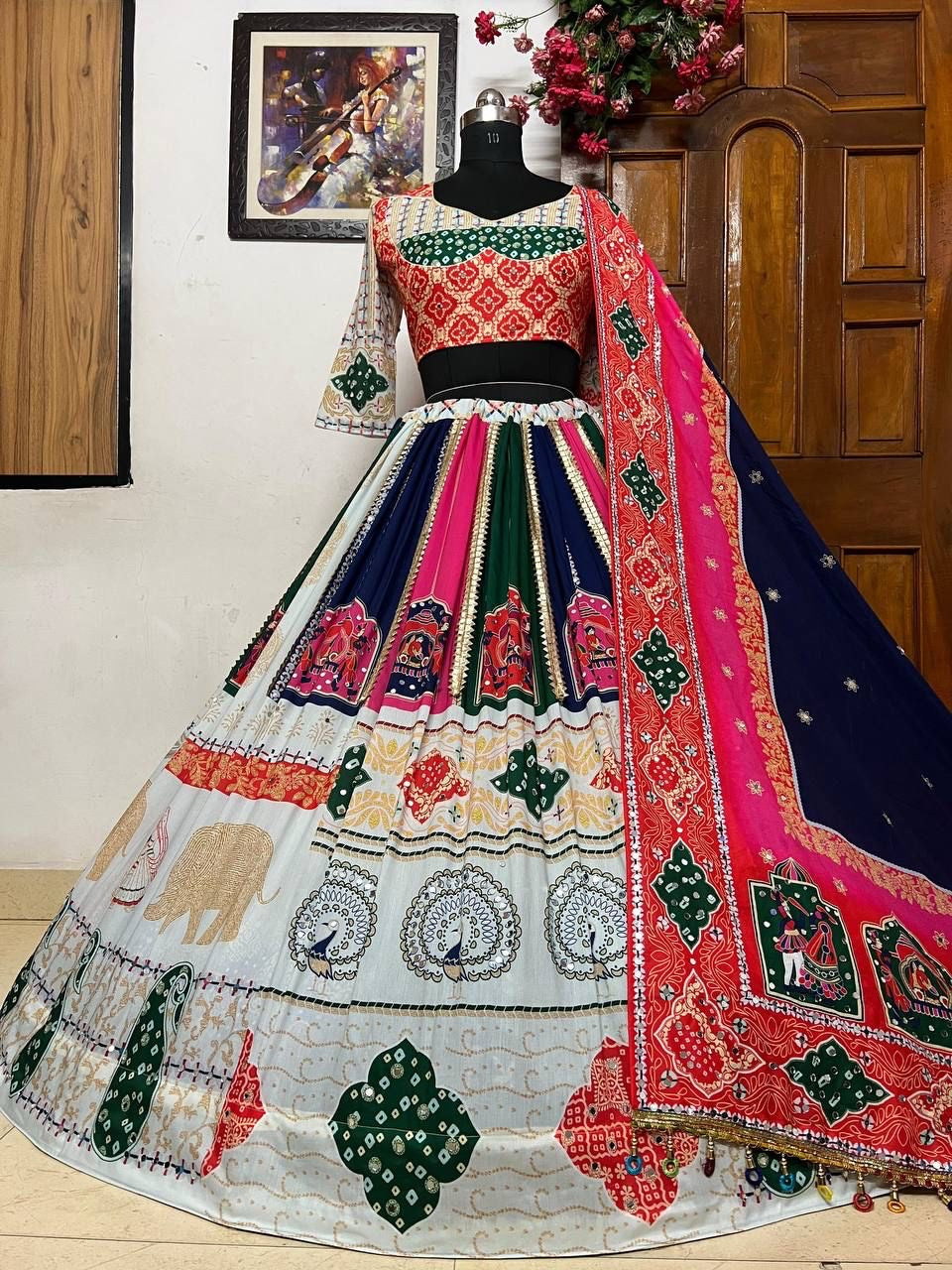 Muslin Cotton Digital Print with Mirror Work Navratri Special Chaniya Choli