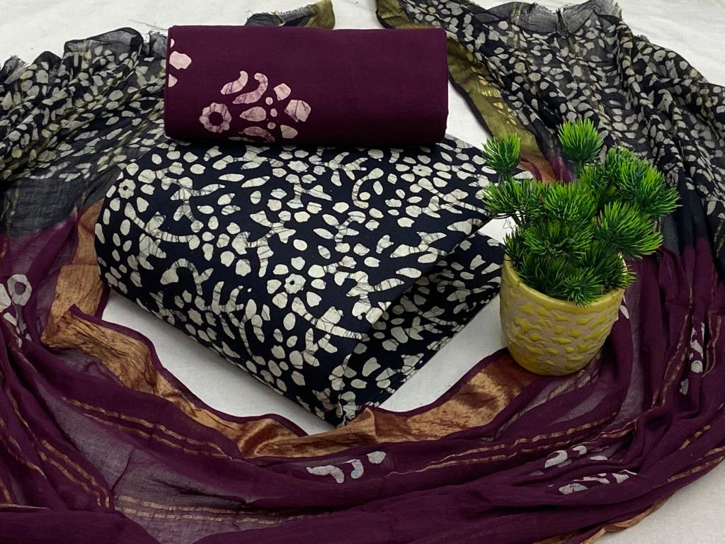 Soft Cotton Hand Blocked Wax Batik Salwar Material - Premium from Ethenika.com - Just INR 1490! Shop now at Ethenika.com