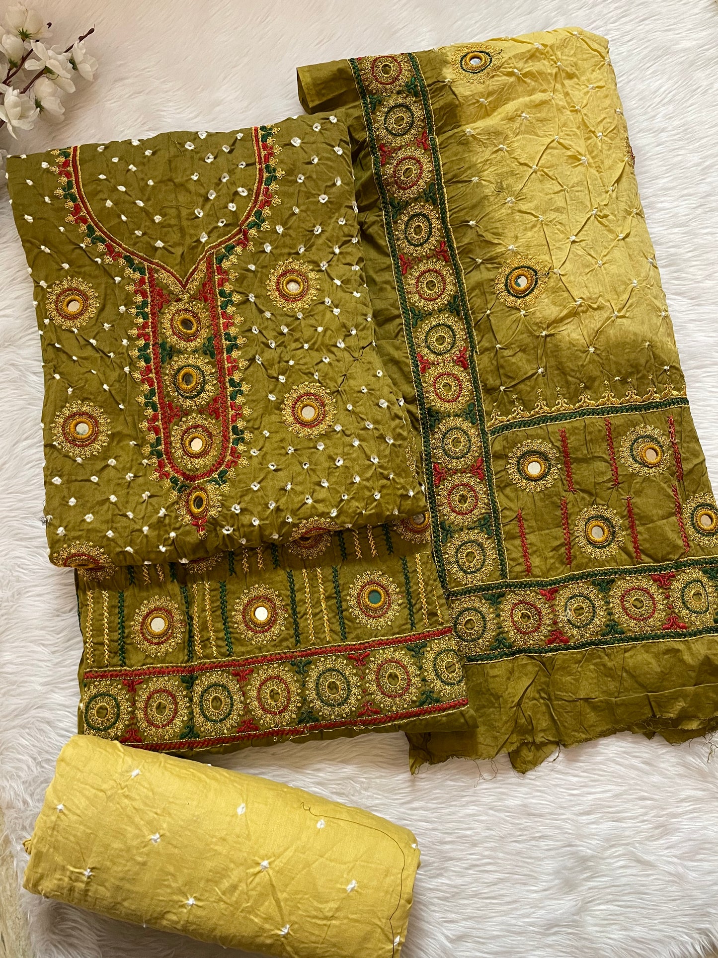 Ethenika Originals Mirror Hand Embroidery Tila Work With Heavy Work Dupatta Bandhani Dress Material (Unstitched) - Premium from Ethenika.com - Just INR 4590! Shop now at Ethenika.com