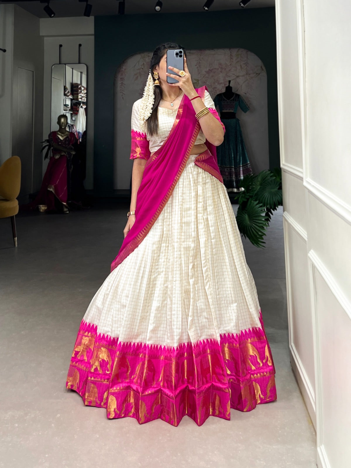 Treditional Cotton Chex Work Lehenga Choli - Premium from Ethenika.com - Just INR 2990! Shop now at Ethenika.com