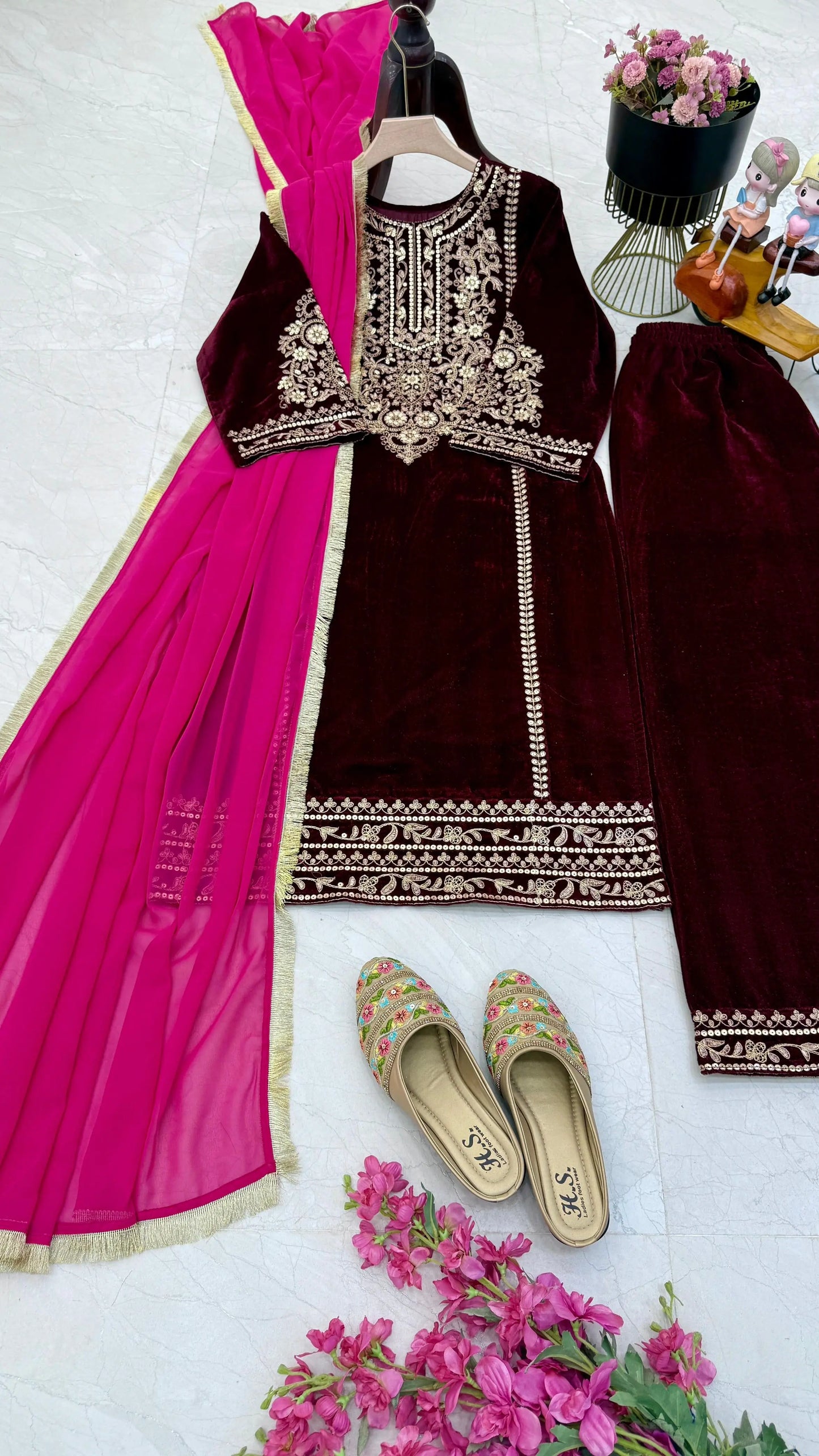 Ethenika Elegant Thread Embroidery work Ready to wear Velvet Suit - Premium from Ethenika.com - Just INR 3990! Shop now at Ethenika.com